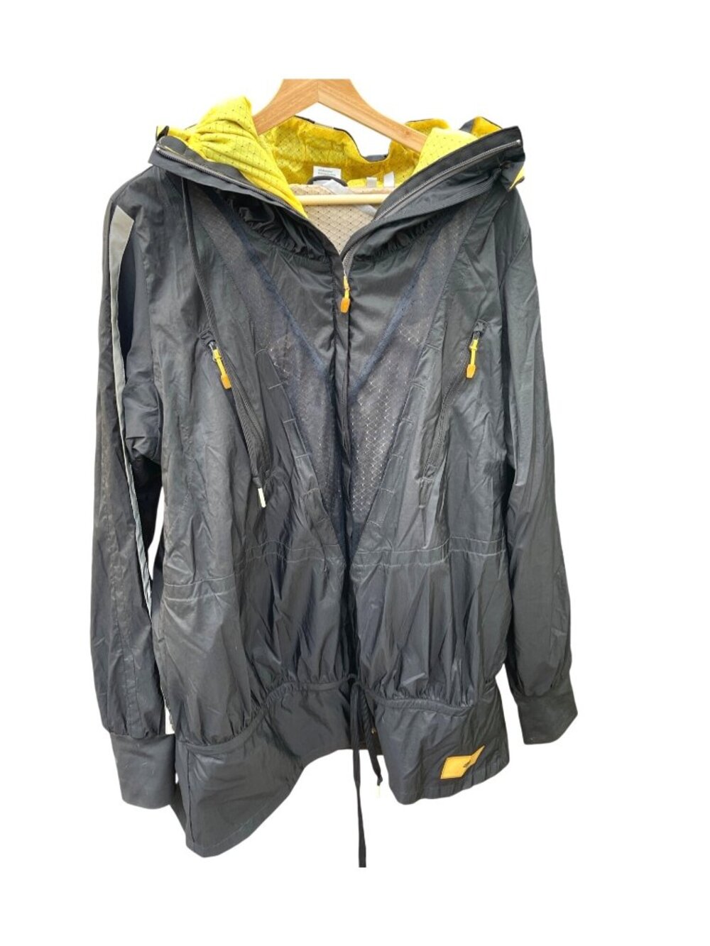 Adidas Stella McCartney Reflective Black High Neck Jacket Sz 44 Yellow Mesh Lini